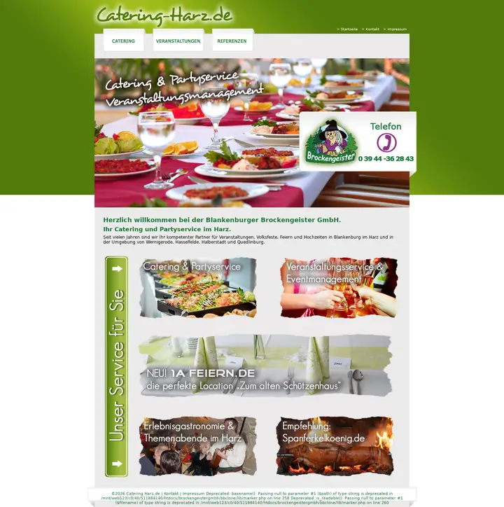 Screenshot der Website Catering Harz