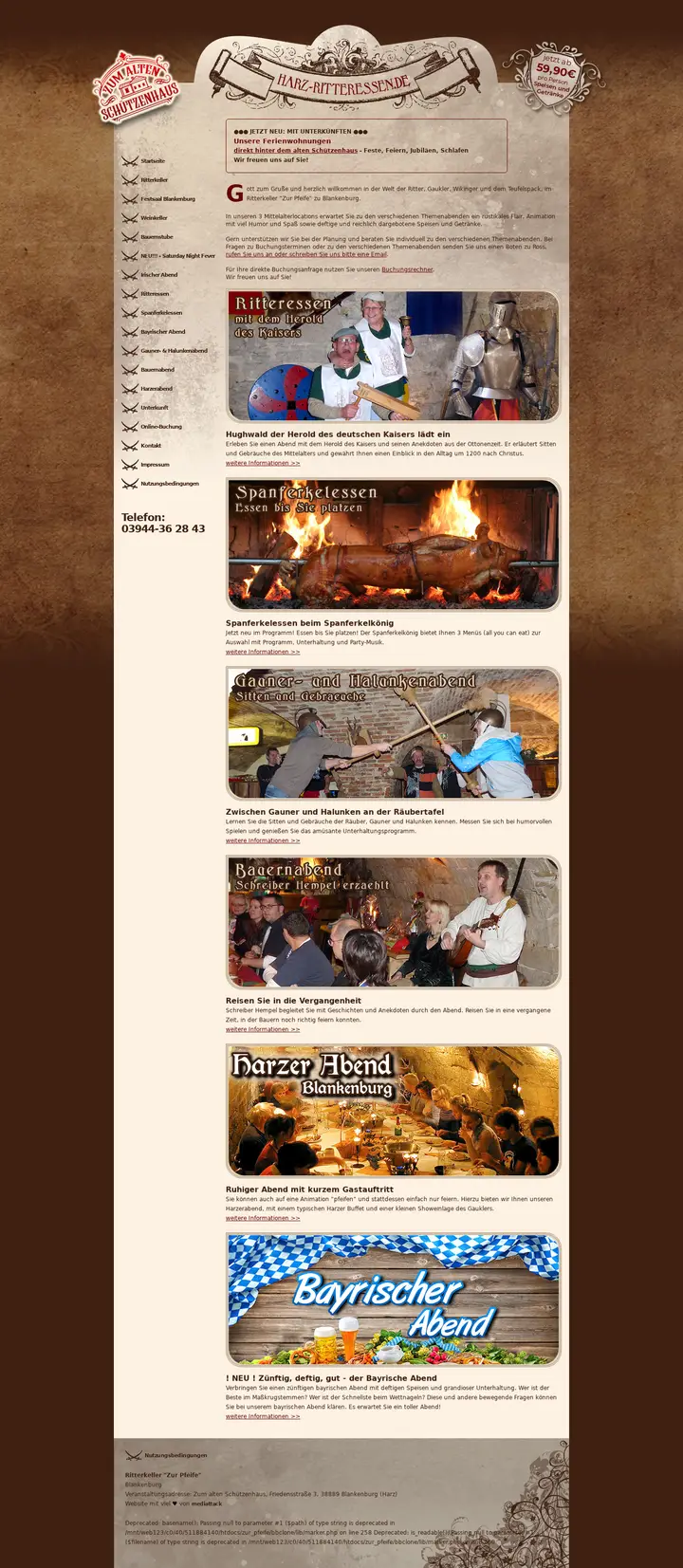 Screenshot der Website Harz-Ritteressen